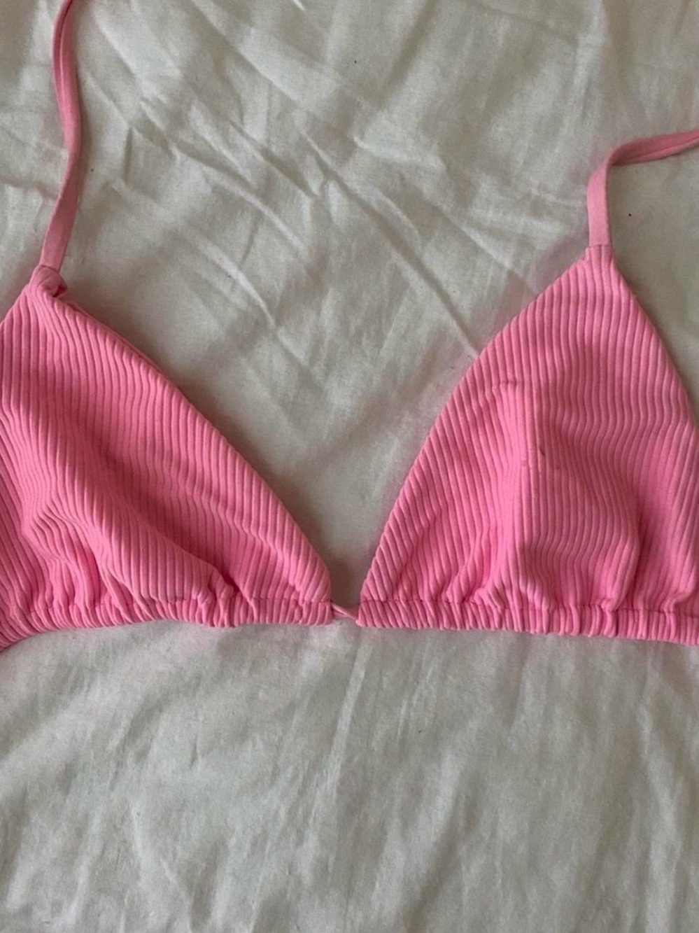 Frankie's Bikinis Pink Ribbed Triangle Bikini Top